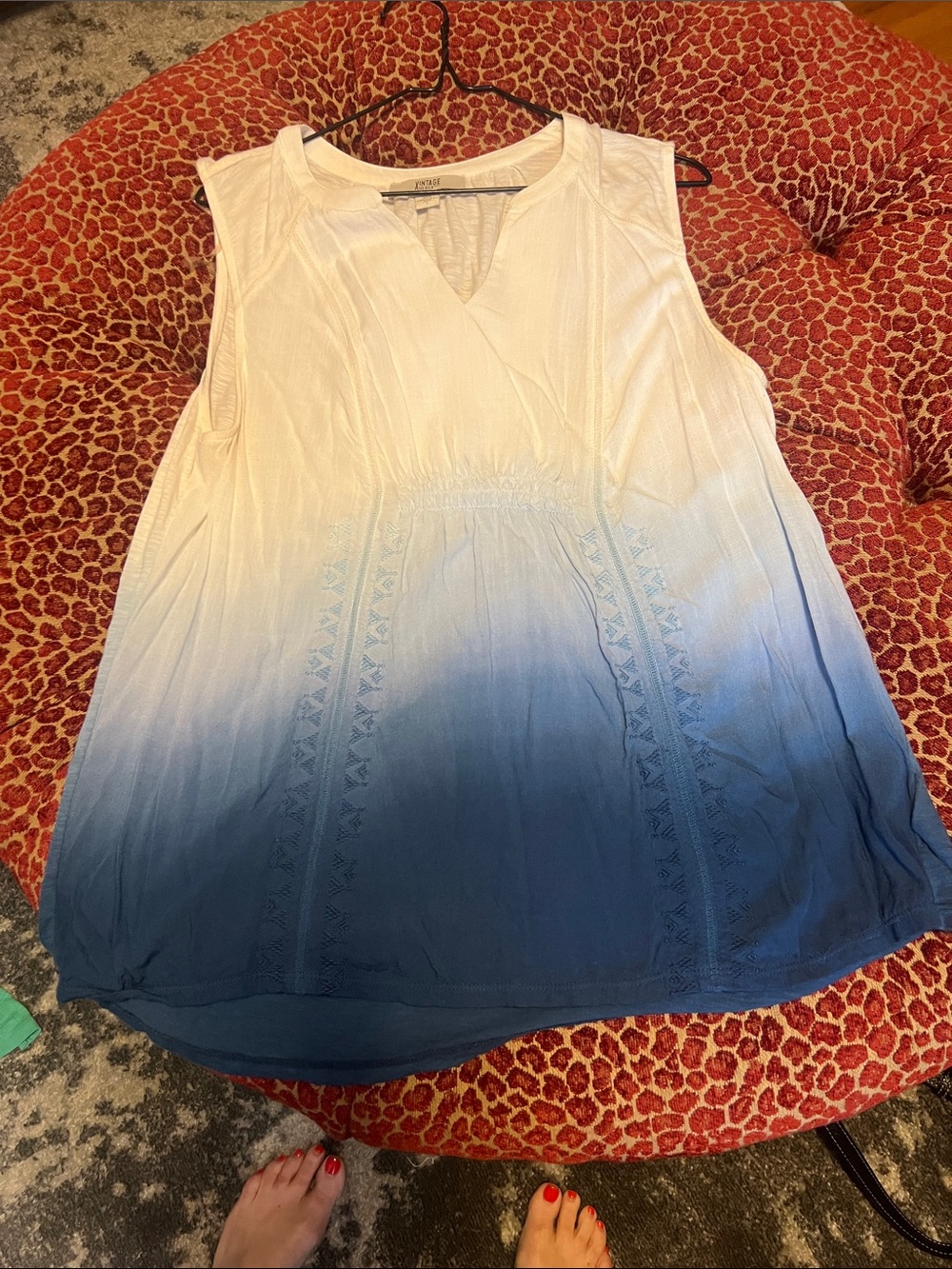 Vintage America White to Blue Ombre V-Neck Tank Top